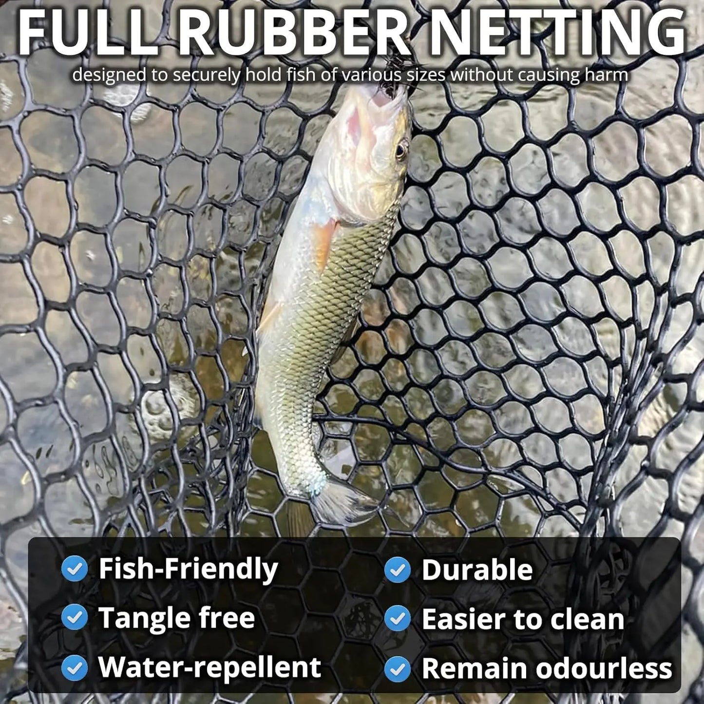 Fishing Landing Net With Telescoping Handle And Soft Rubber Mesh