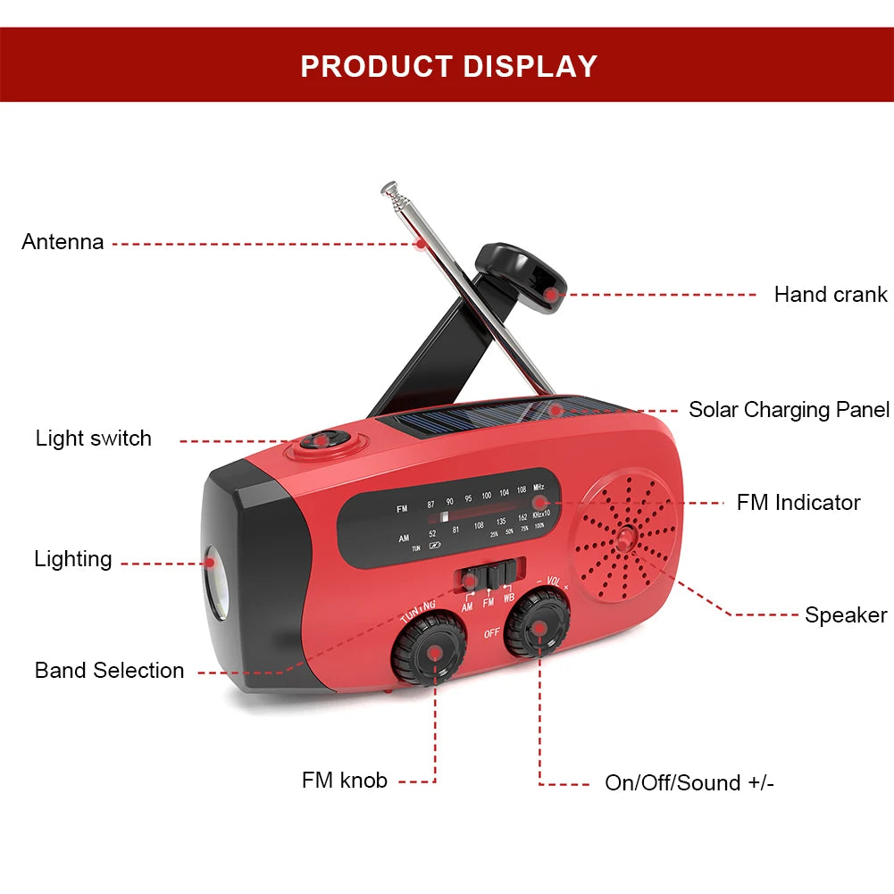 Emergency Hand Crank Radio With LED Light USB Charge Solar