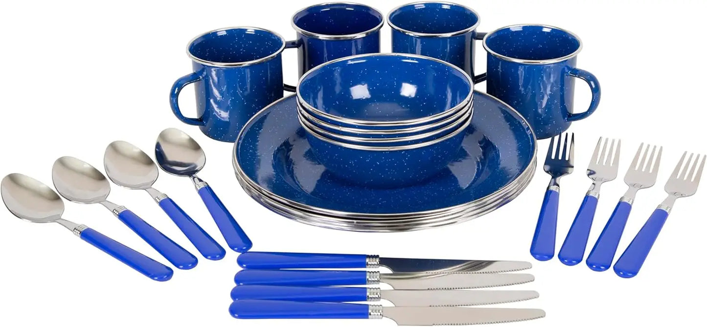 Enamel Camping Tableware Set Plates And Bowls For Four