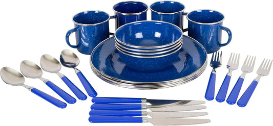 Enamel Camping Tableware Set Plates And Bowls For Four