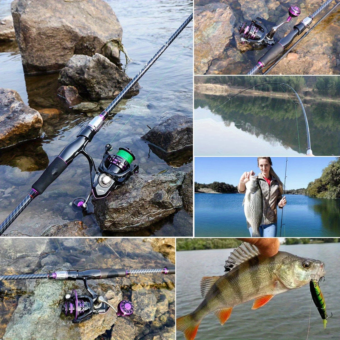 180cm Telescopic Fishing Rod Carbon Fiber, Fast Action for Long Cast, Black Purple Color, for Freshwater & Saltwater