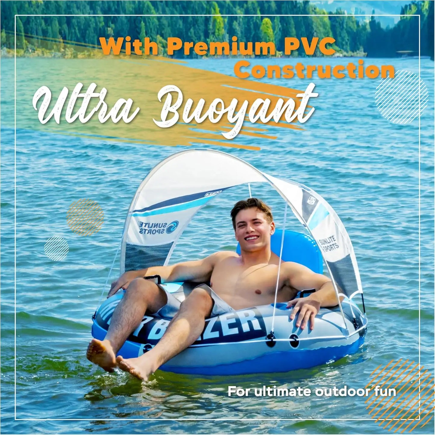 Hign-concerned River Tube Inflatable Lounge Float With Detachable Canopy