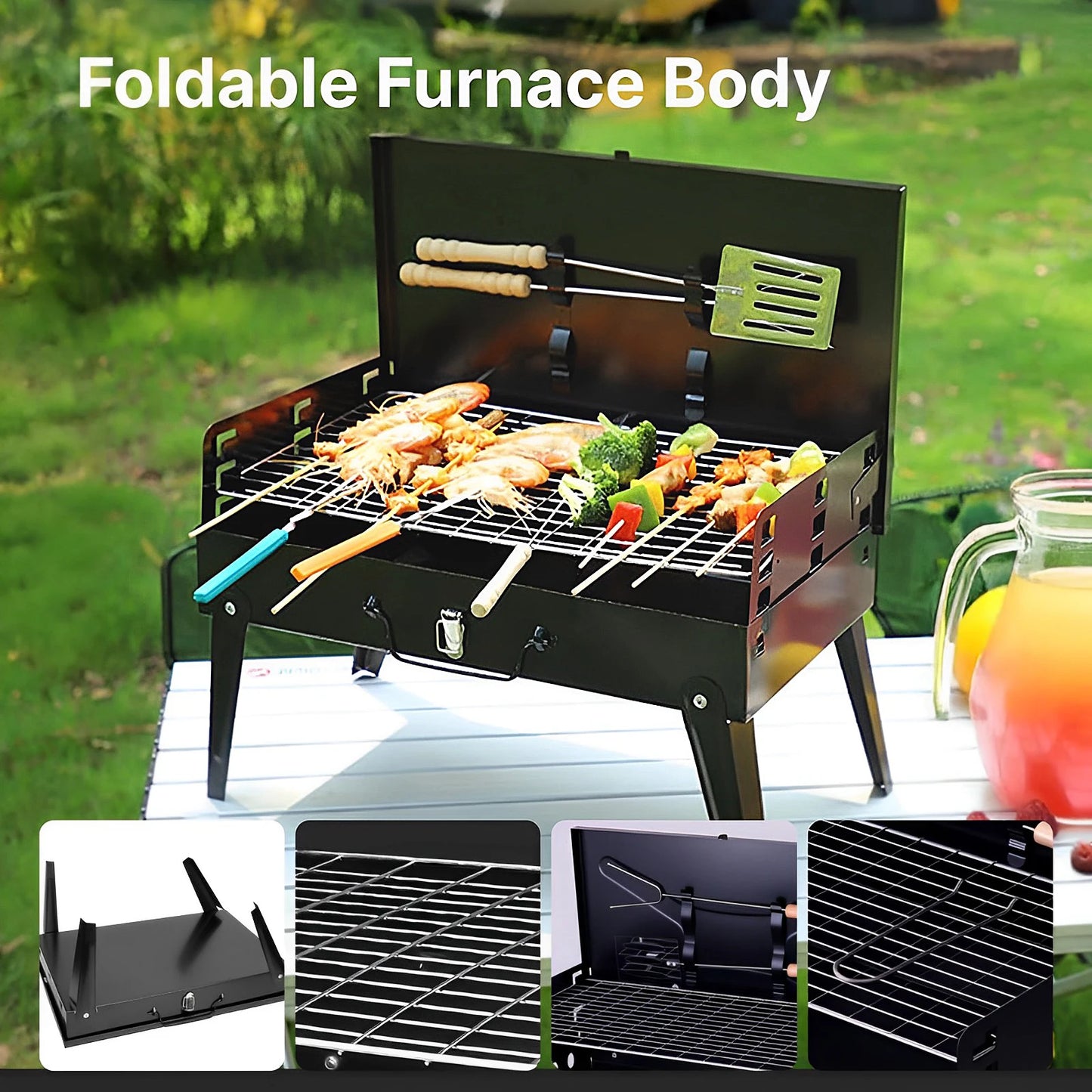 Hign-concerned Portable Charcoal Grill Foldable BBQ With Adjustable Heights