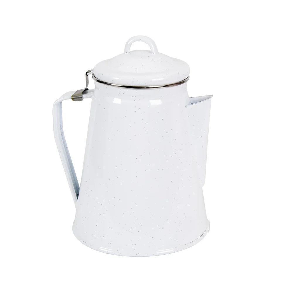 Enamel Percolator Coffee Pot 8 Cup Outdoor Camping Backpacking Easy Pour Spout Includes Percolator Stem Basket Dishwasher Safe