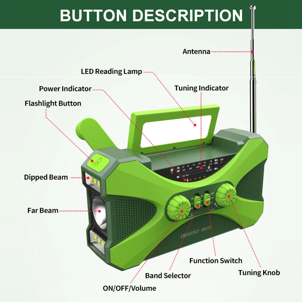Hign-concerned 10000mAh Portable Emergency Radio Solar Hand Crank LED Light
