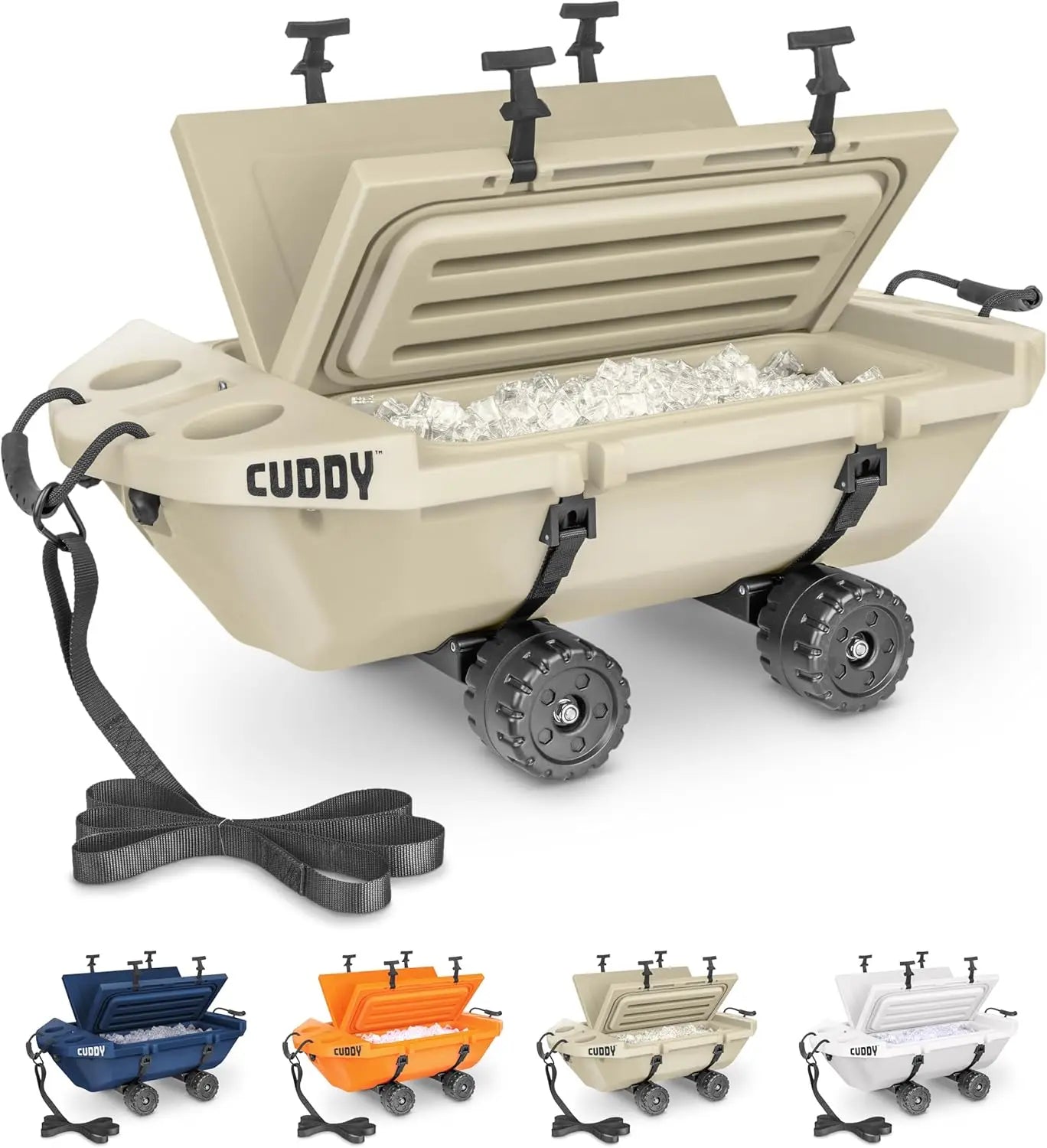 Crawler Cooler with Wheels \\u2013 40 QT Amphibious Floating Cooler and Dry Storage Vessel - Orange, Navy, Tan, or White