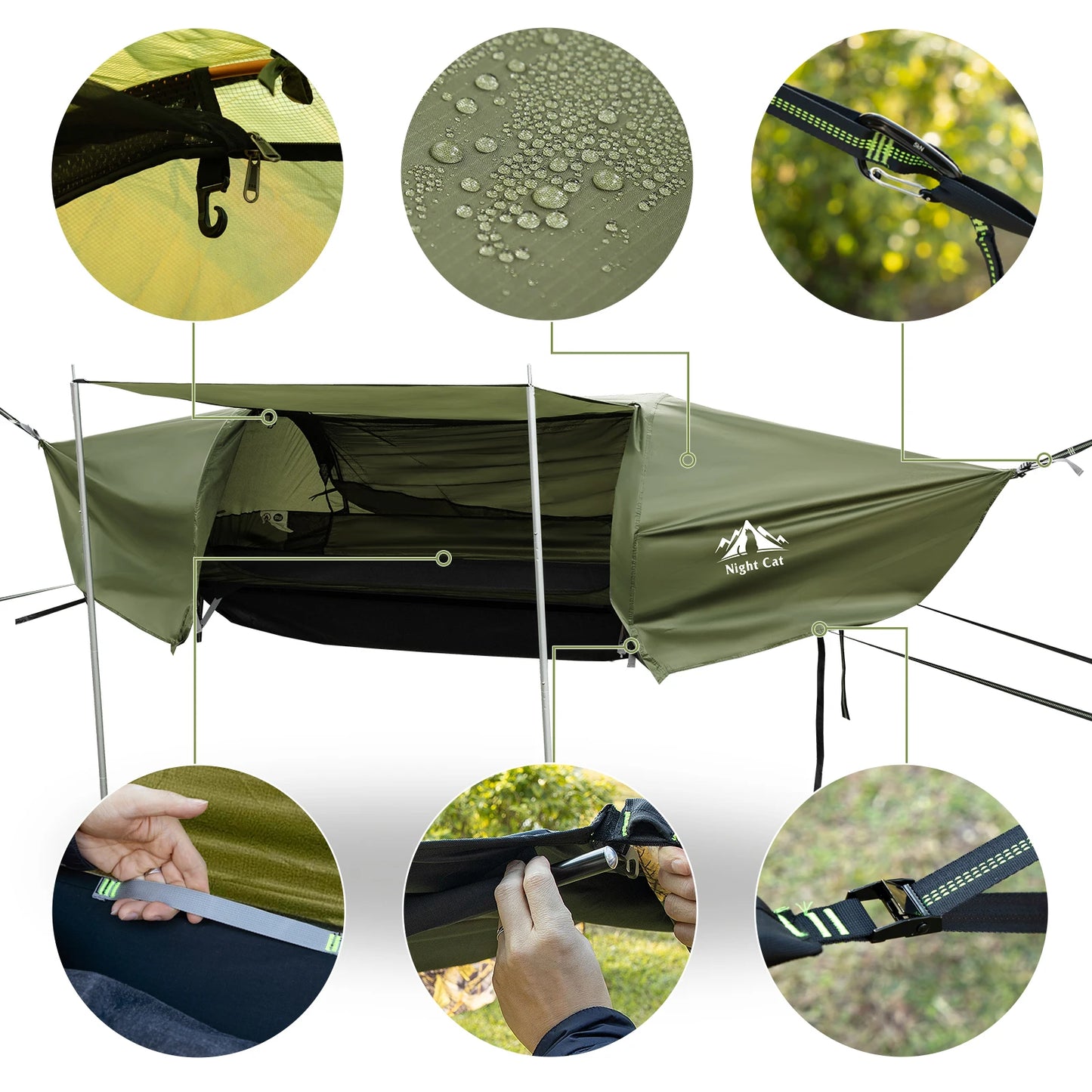 Night Cat Hammock Tent With Mosquito Net Waterproof Rainfly Storage
