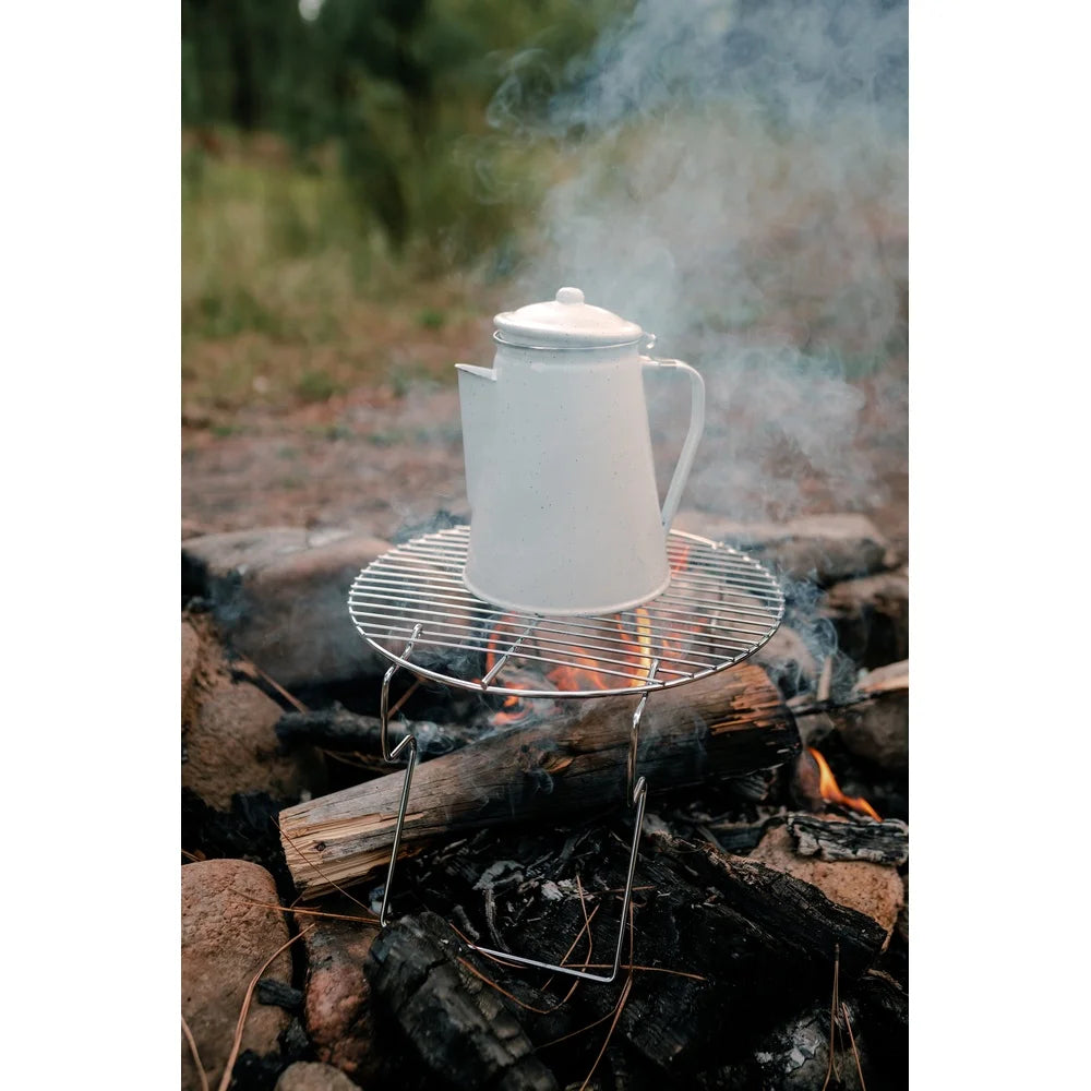 Enamel Percolator Coffee Pot 8 Cup Outdoor Camping Backpacking Easy Pour Spout Includes Percolator Stem Basket Dishwasher Safe