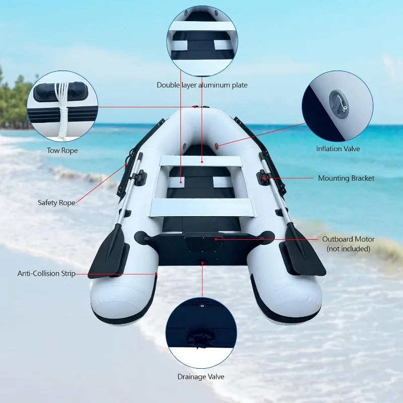 Inflatable Boat 2-3 Person Portable Raft With Aluminum Floor