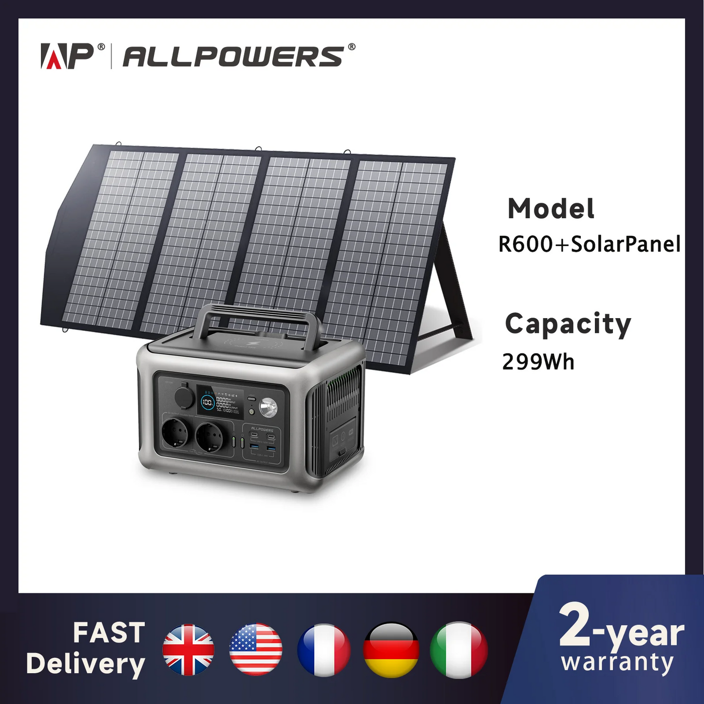 ALLPOWERS R600 Portable Powerstation 299Wh LiFePO4 Battery with Solar Panel