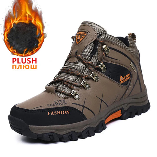 SENLONGBAOCN Men Winter Snow Boots Waterproof Leather Wool Lining