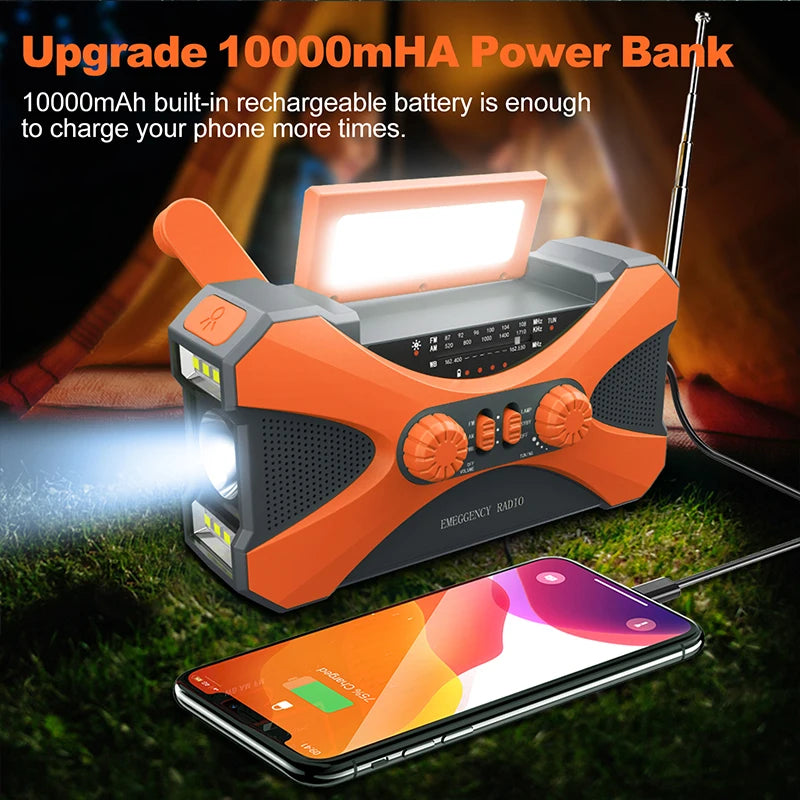 Hign-concerned 10000mAh Portable Emergency Radio Solar Hand Crank LED Light