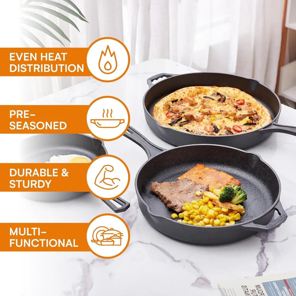 YTYIN Cast Iron Pan Cooking Set With Skillet And Square Pan Lid For Camping Or Outdoor Use