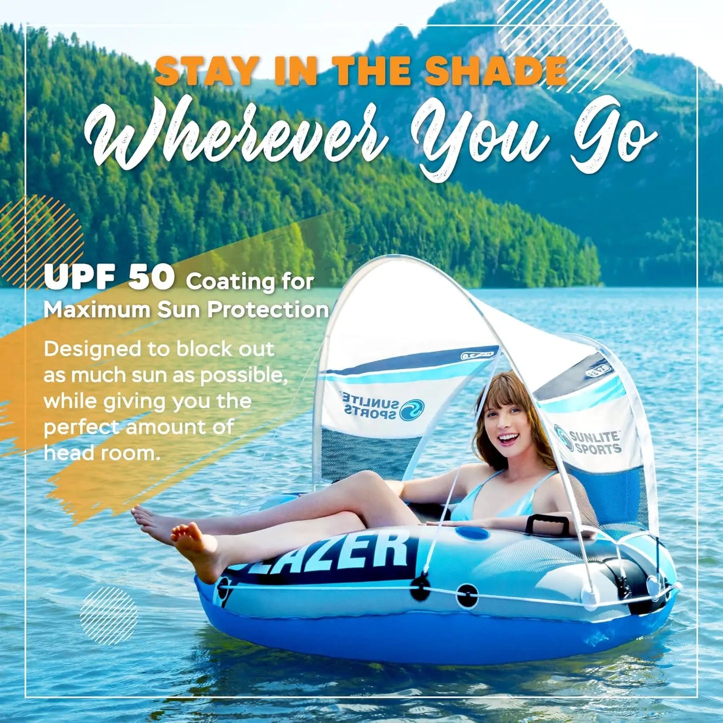 Hign-concerned River Tube Inflatable Lounge Float With Detachable Canopy