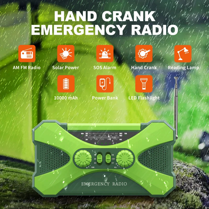 Hign-concerned 10000mAh Portable Emergency Radio Solar Hand Crank LED Light