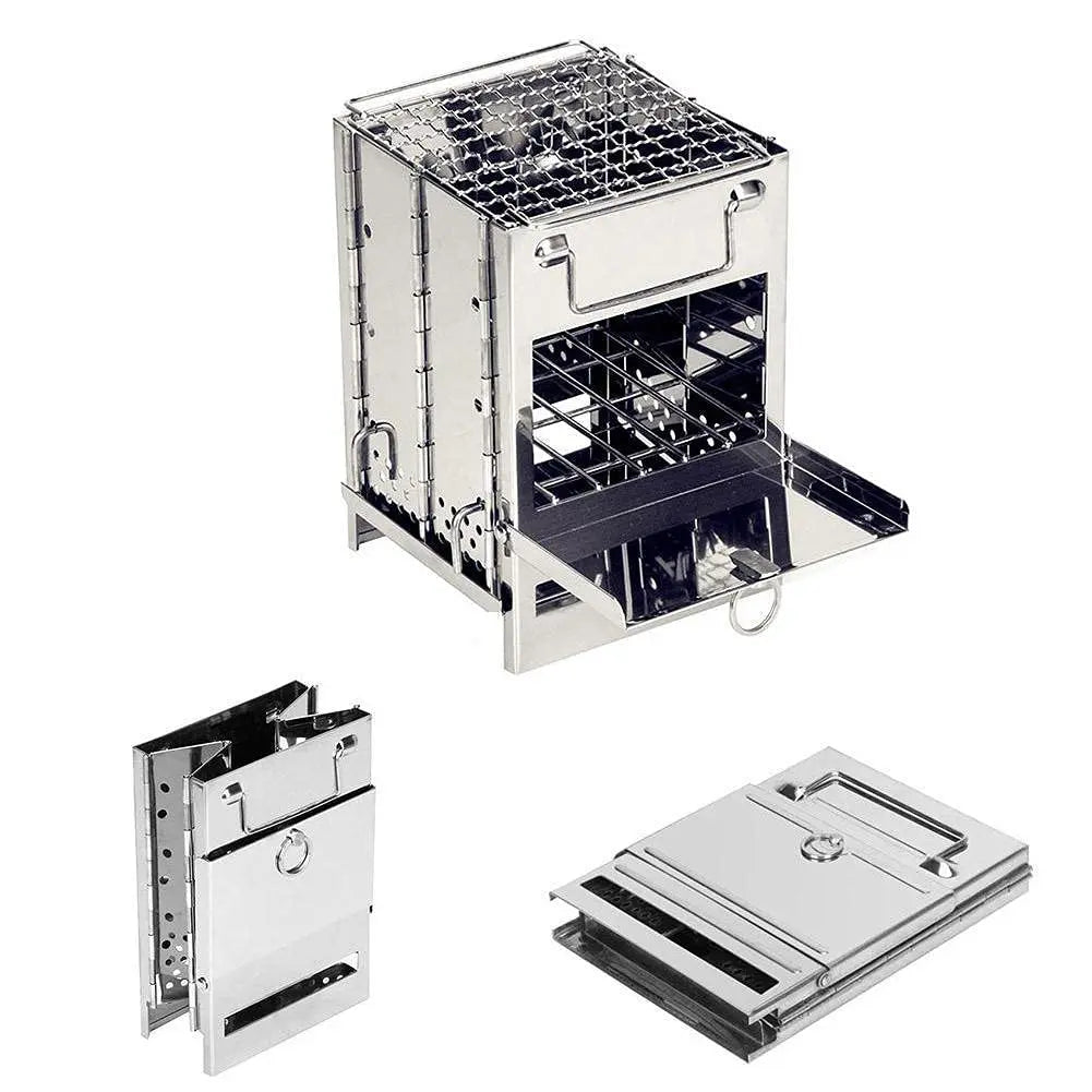 Camping Wood Burning Stove With Grill Collapsible Backpacking Stove