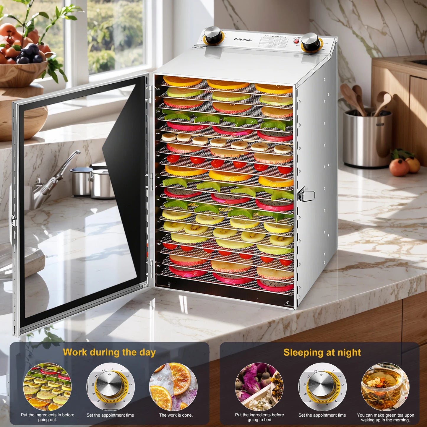 Stainless Steel 18 Tray Food Dehydrator 800W With Temperature Control