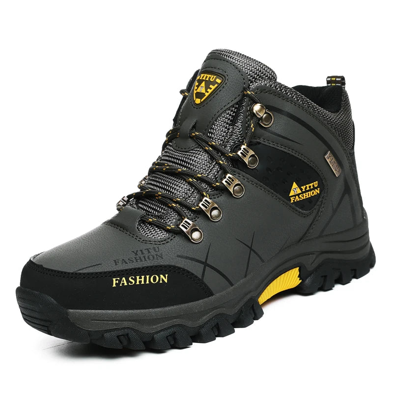 SENLONGBAOCN Men Winter Snow Boots Waterproof Leather Wool Lining