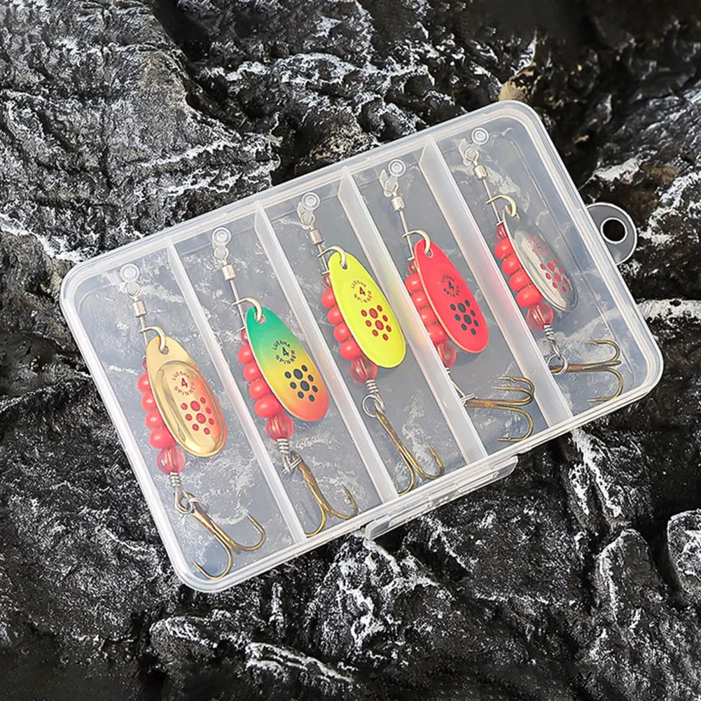Metal Spoon Spinner Fishing Lure Set With Tackle Box Bass