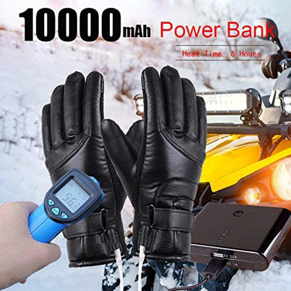 Shunmaii Leather Electric Heating Gloves Waterproof Outdoor Winter Hand Warmer Touchscreen Hiking Skiing Fishing