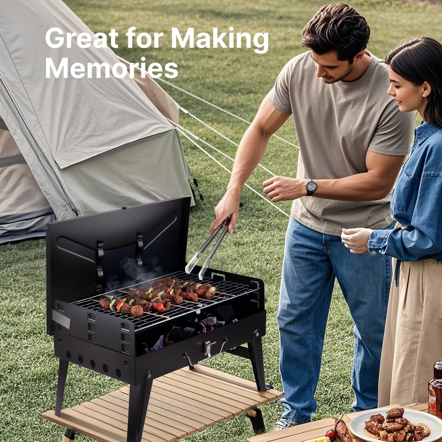 Hign-concerned Portable Charcoal Grill Foldable BBQ With Adjustable Heights