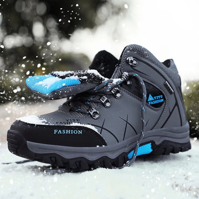 SENLONGBAOCN Men Winter Snow Boots Waterproof Leather Wool Lining