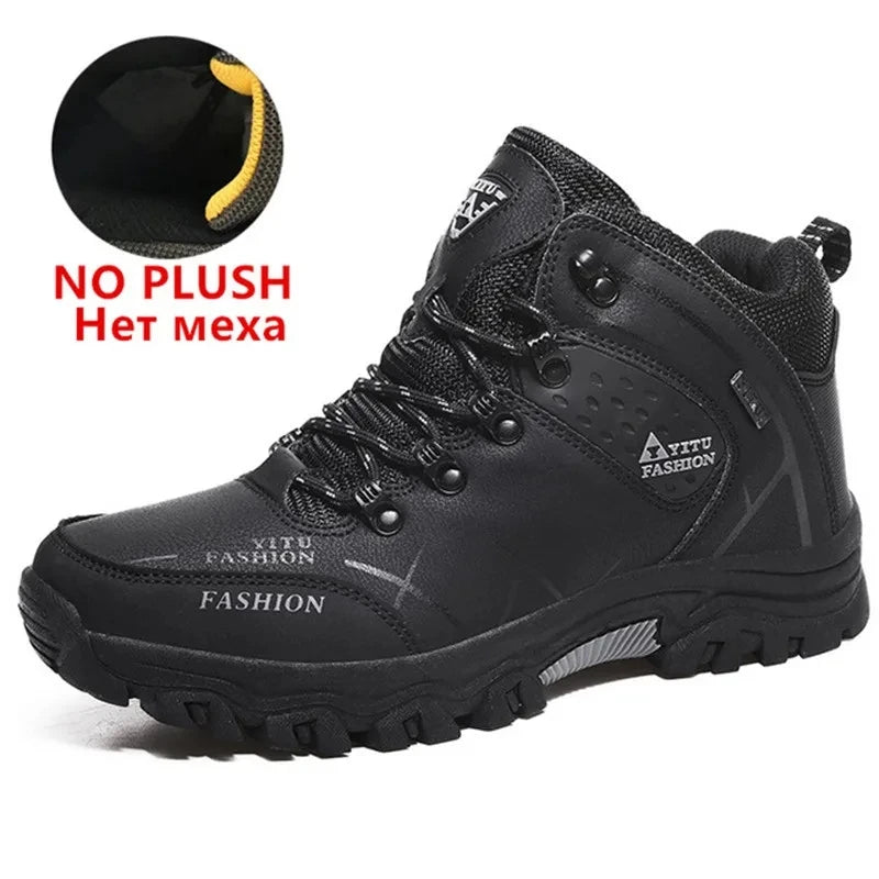 SENLONGBAOCN Men Winter Snow Boots Waterproof Leather Wool Lining