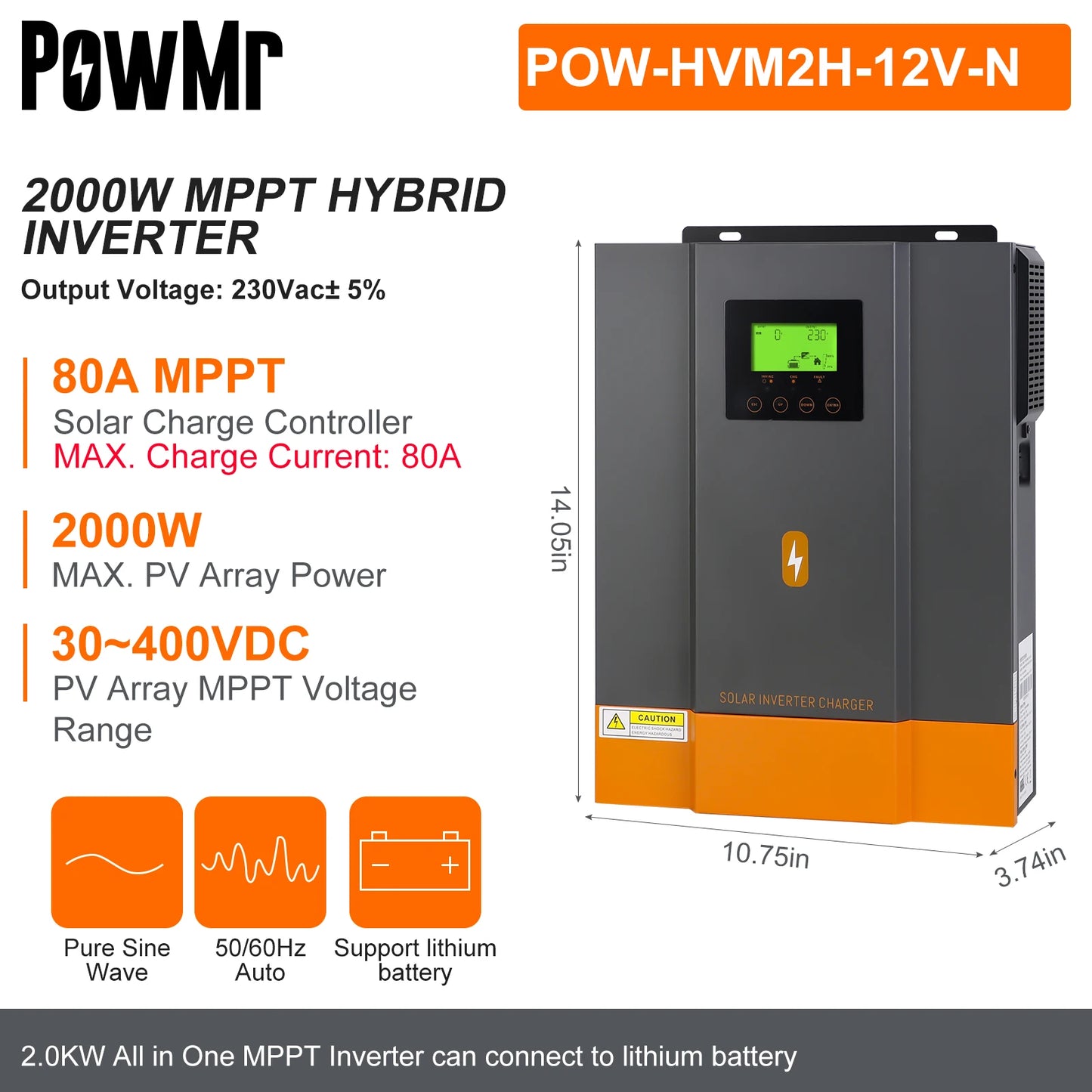 PowMr Hybrid Solar Inverter 3.2KW MPPT 80A Pure Sine Wave