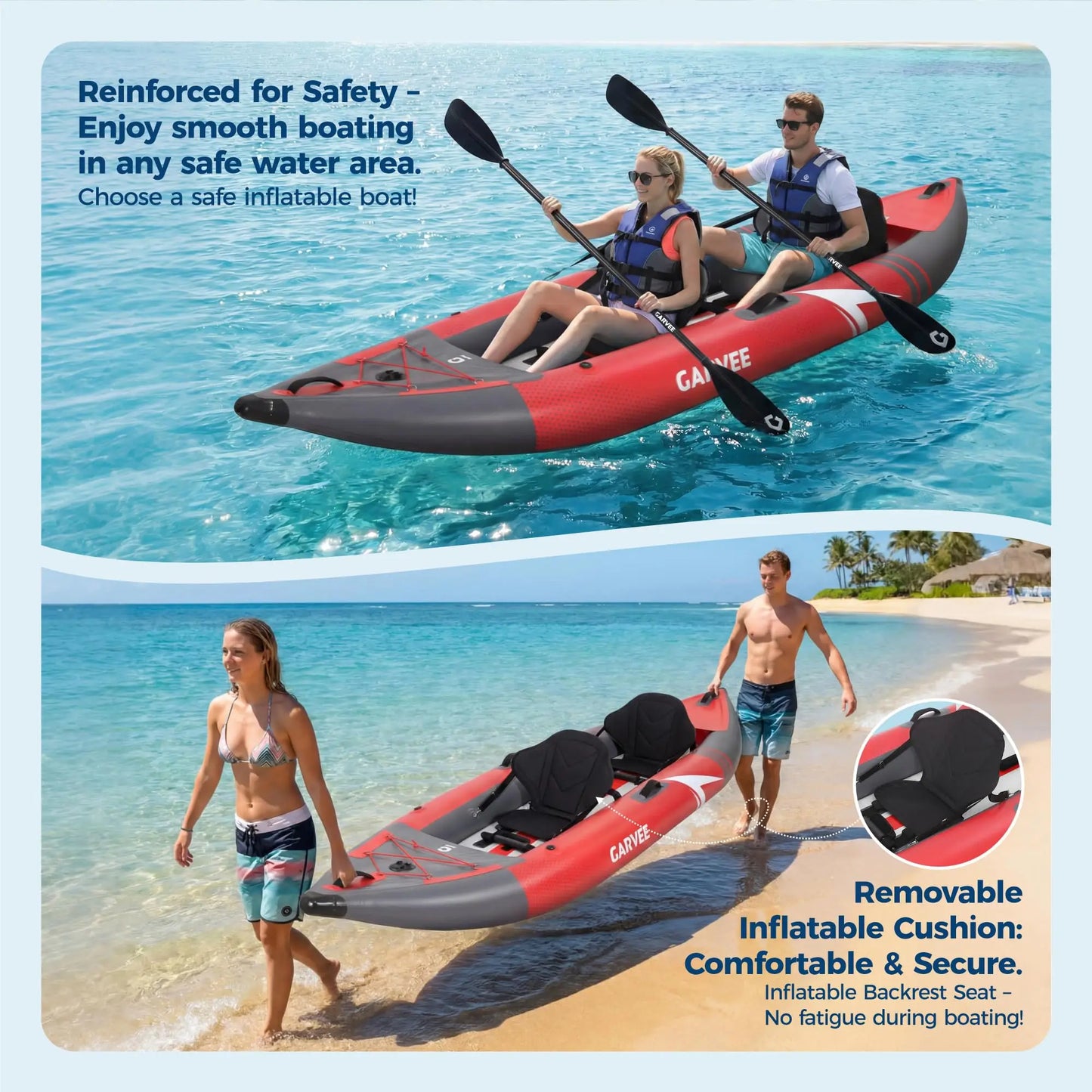 HiMISS Inflatable Kayak Two Person Portable Fishing Touring Boat