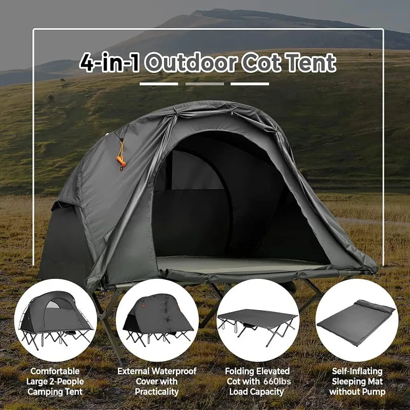 YTYIN 2 Person Tent Cot Folding Tent With Waterproof Rainfly