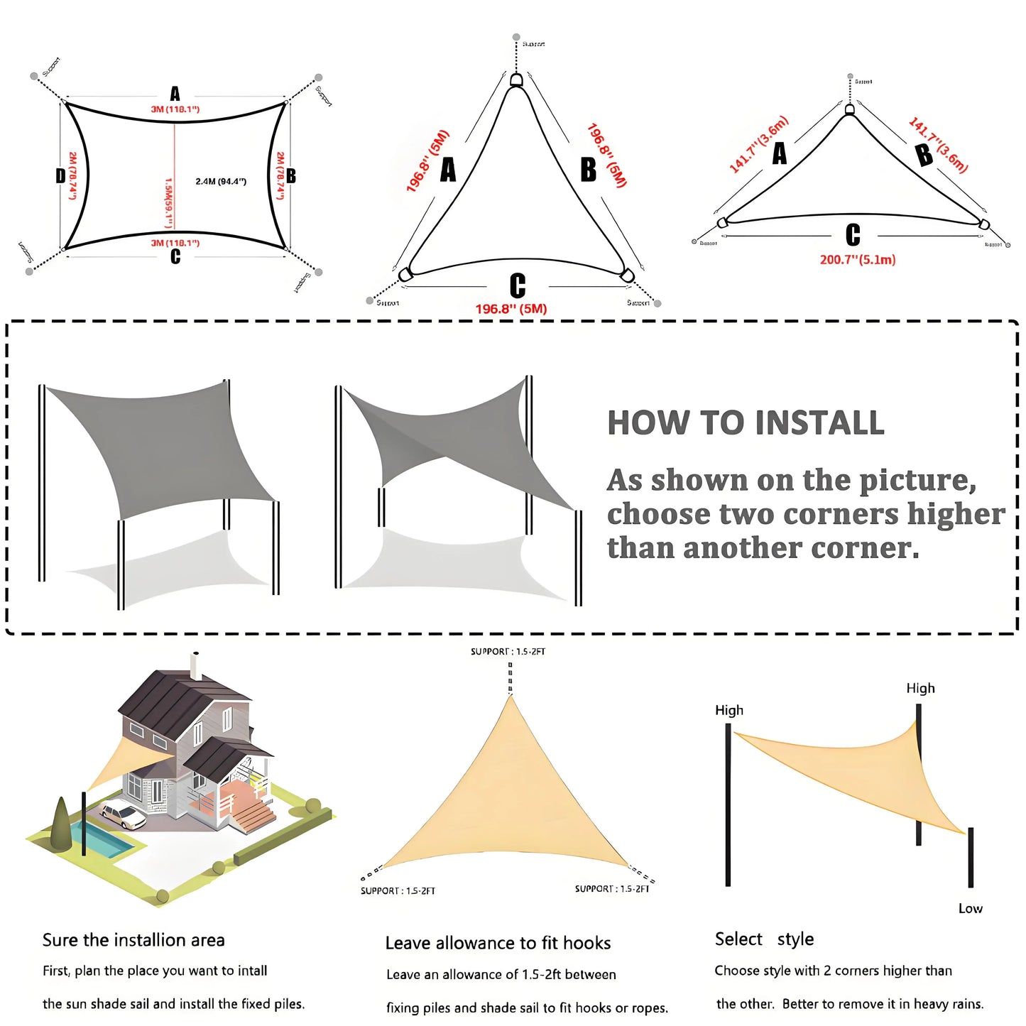 Waterproof Sun Shade Sail Canopy Outdoor Garden UV Block Shelter