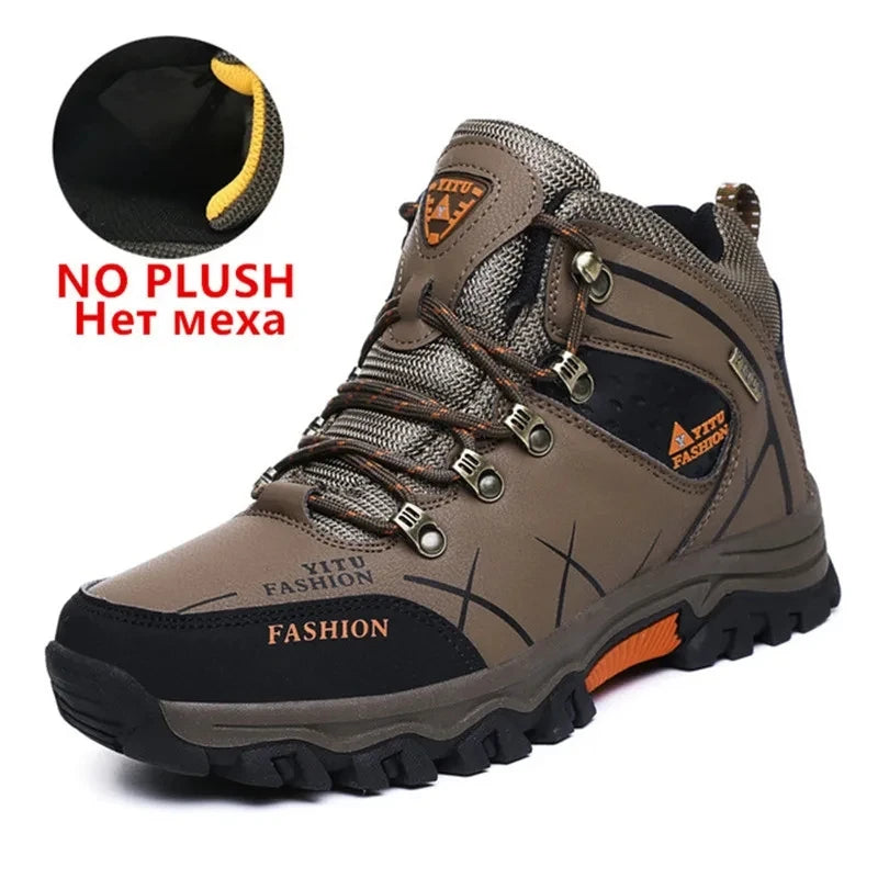 SENLONGBAOCN Men Winter Snow Boots Waterproof Leather Wool Lining