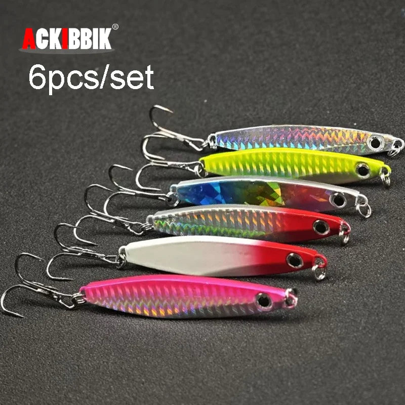 Ackibbik 6 Pieces Metal Cast Jig Spoon Saltwater Fishing Lure For Tuna Kingfish Pro