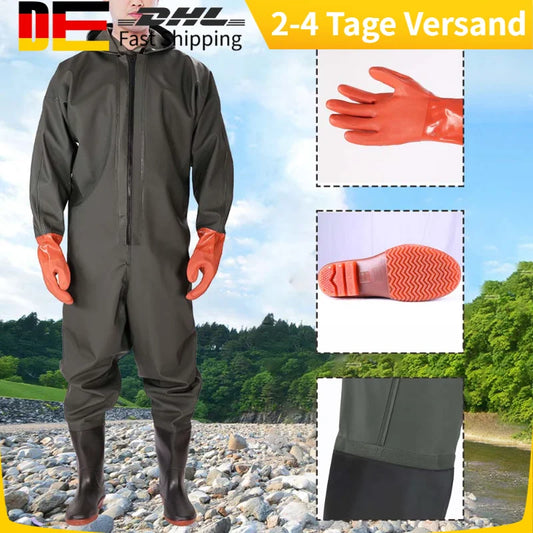 Mens Hooded Waterproof Wader Set With Boots And Gloves