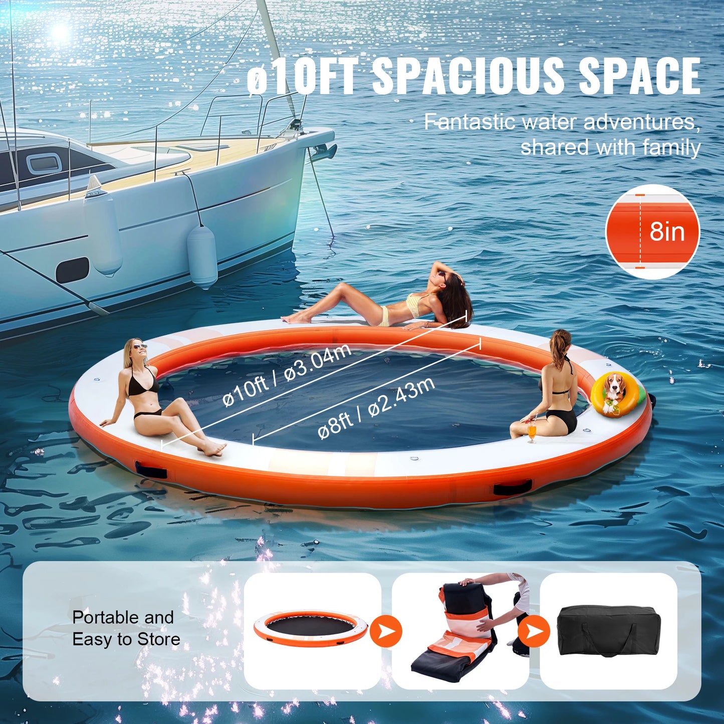 SucceBuy Inflatable Floating Dock With Detachable Ladder Carry Bag