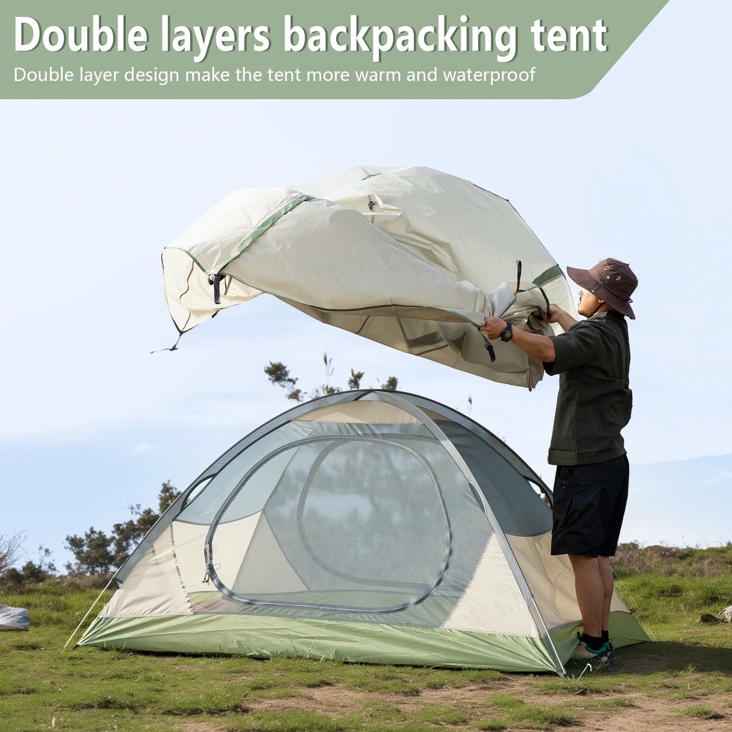 BISINNA Ultralight Double Layer Two Person Camping Tent Waterproof