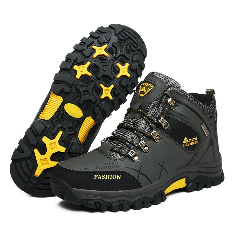 SENLONGBAOCN Men Winter Snow Boots Waterproof Leather Wool Lining