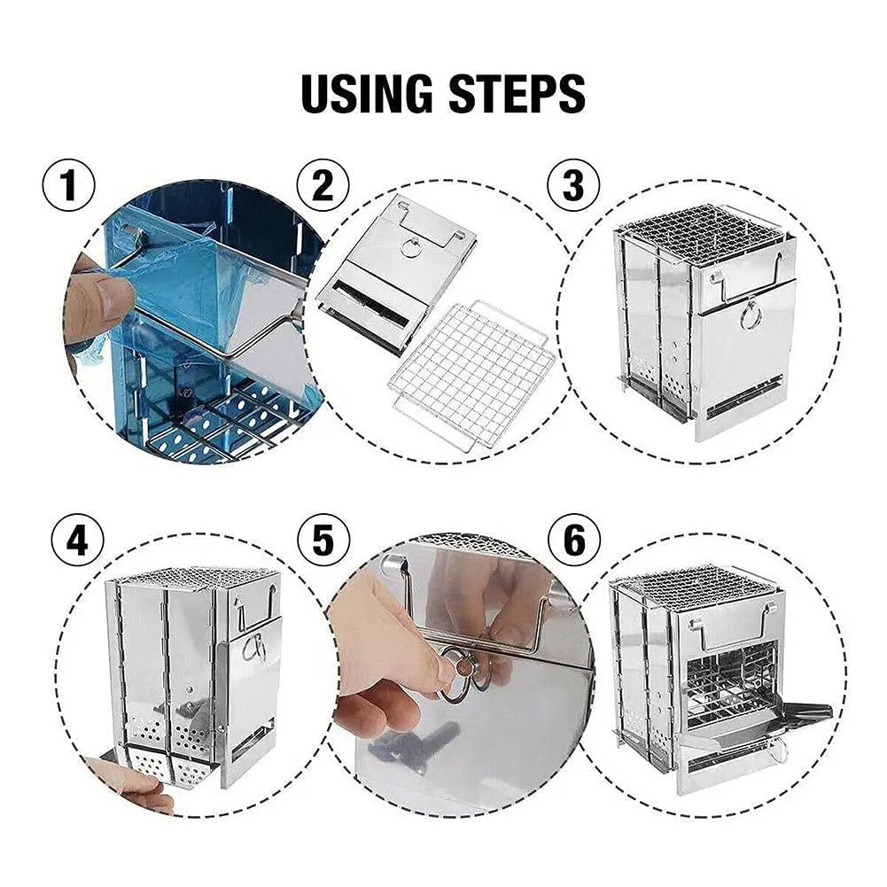 Camping Wood Burning Stove With Grill Collapsible Backpacking Stove