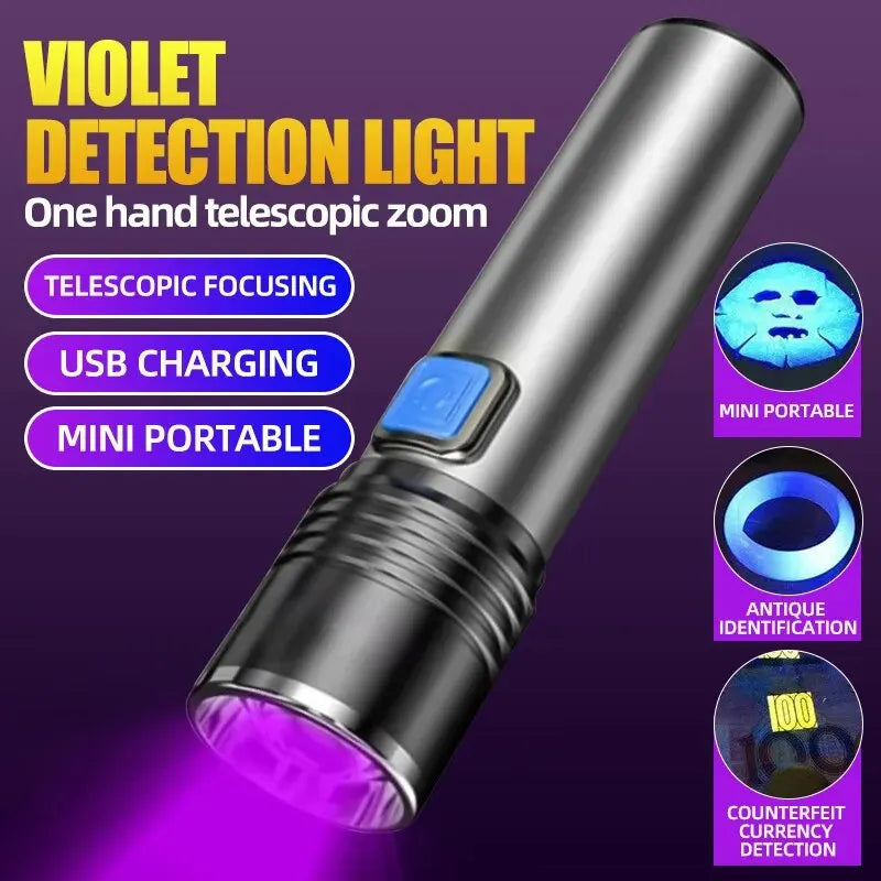USB Rechargeable UV Flashlight 395nm For Pet Urine Detection