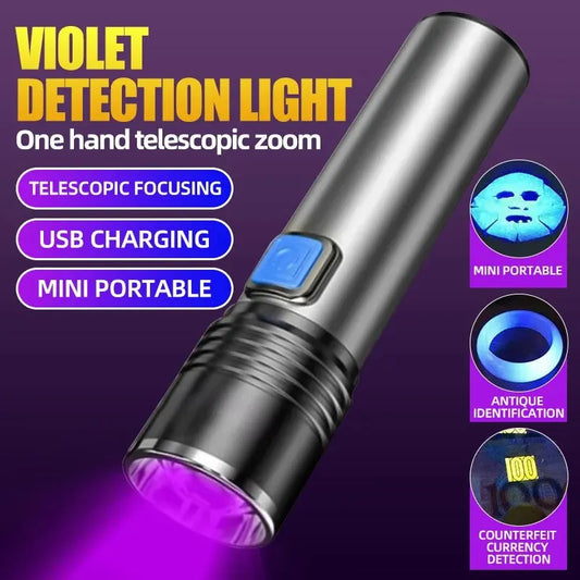 USB Rechargeable UV Flashlight 395nm For Pet Urine Detection