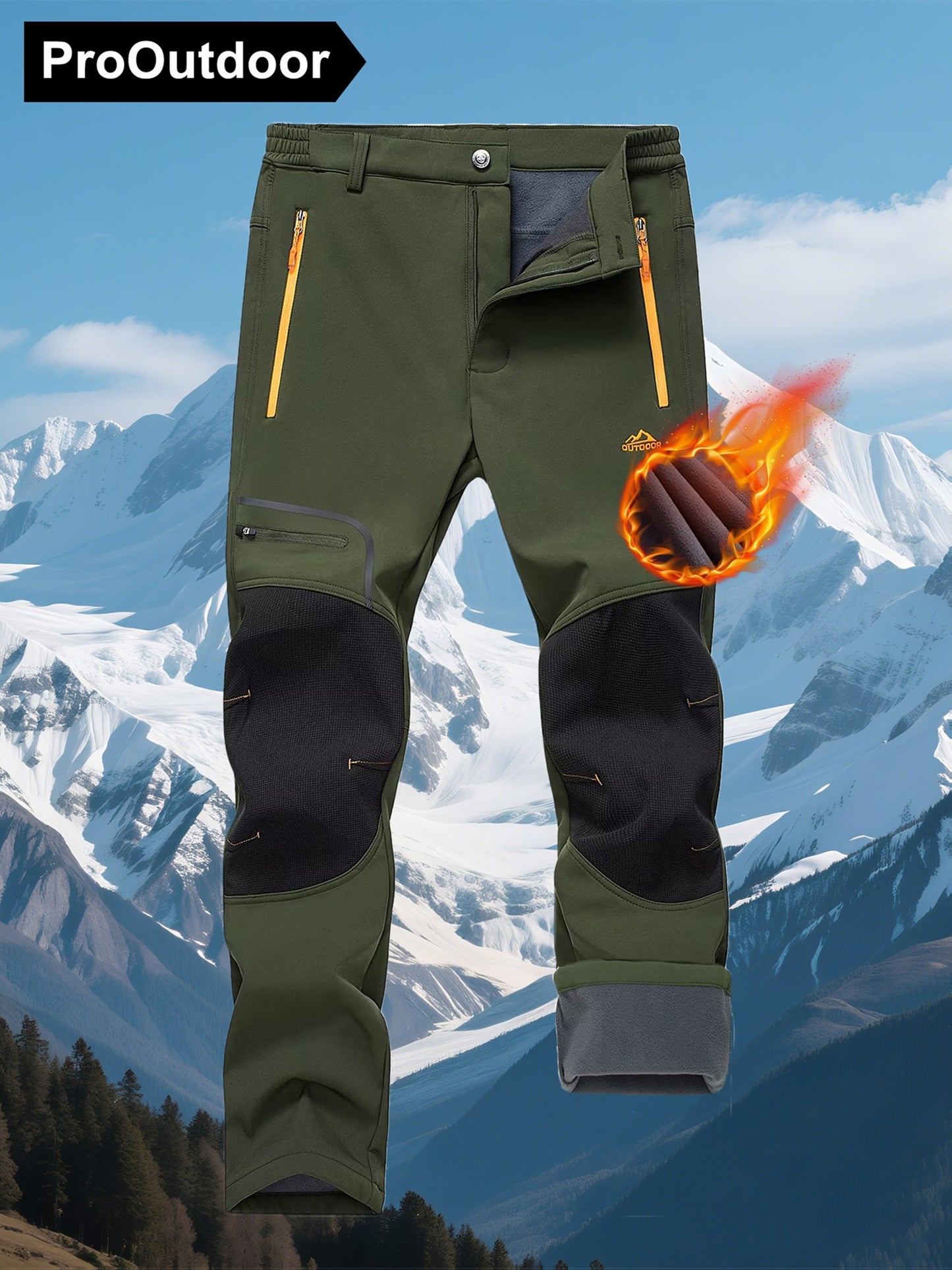 Men'S Heavy-Duty Thermal Winter Pants - Windproof High Quality Softshell with Fleece Lining, Thickened Insulation, Multi-Pocket Design (Knee & Zippered Pockets), Elastic Waist & Cuff - Ideal for Skiing, Snowboarding, Camping,
