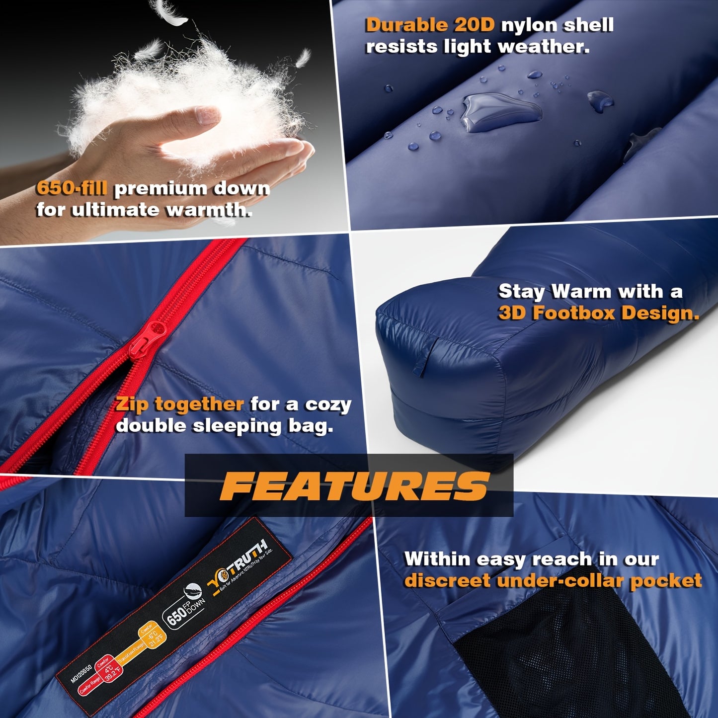 Duck Down 20F Mummy Sleeping Bag 650 Fill for Backpacking