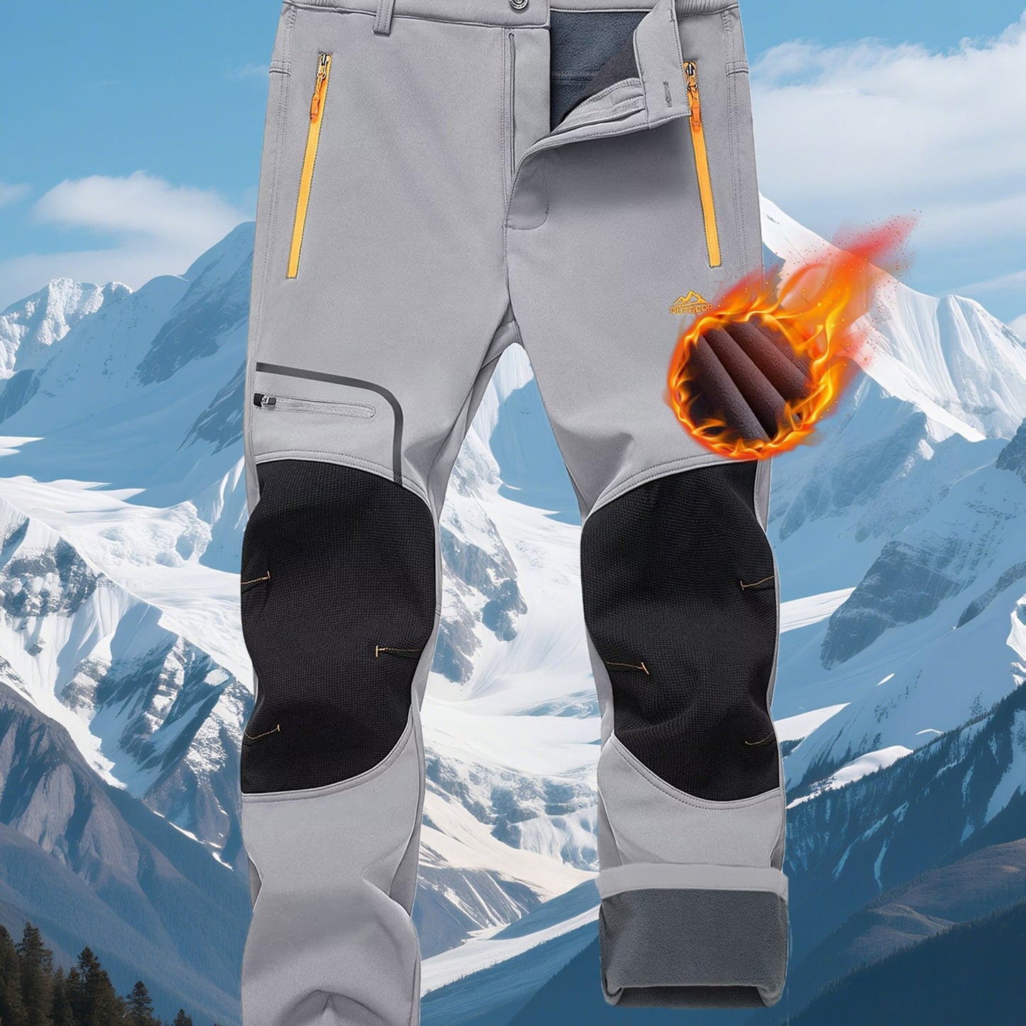 Men'S Heavy-Duty Thermal Winter Pants - Windproof High Quality Softshell with Fleece Lining, Thickened Insulation, Multi-Pocket Design (Knee & Zippered Pockets), Elastic Waist & Cuff - Ideal for Skiing, Snowboarding, Camping,