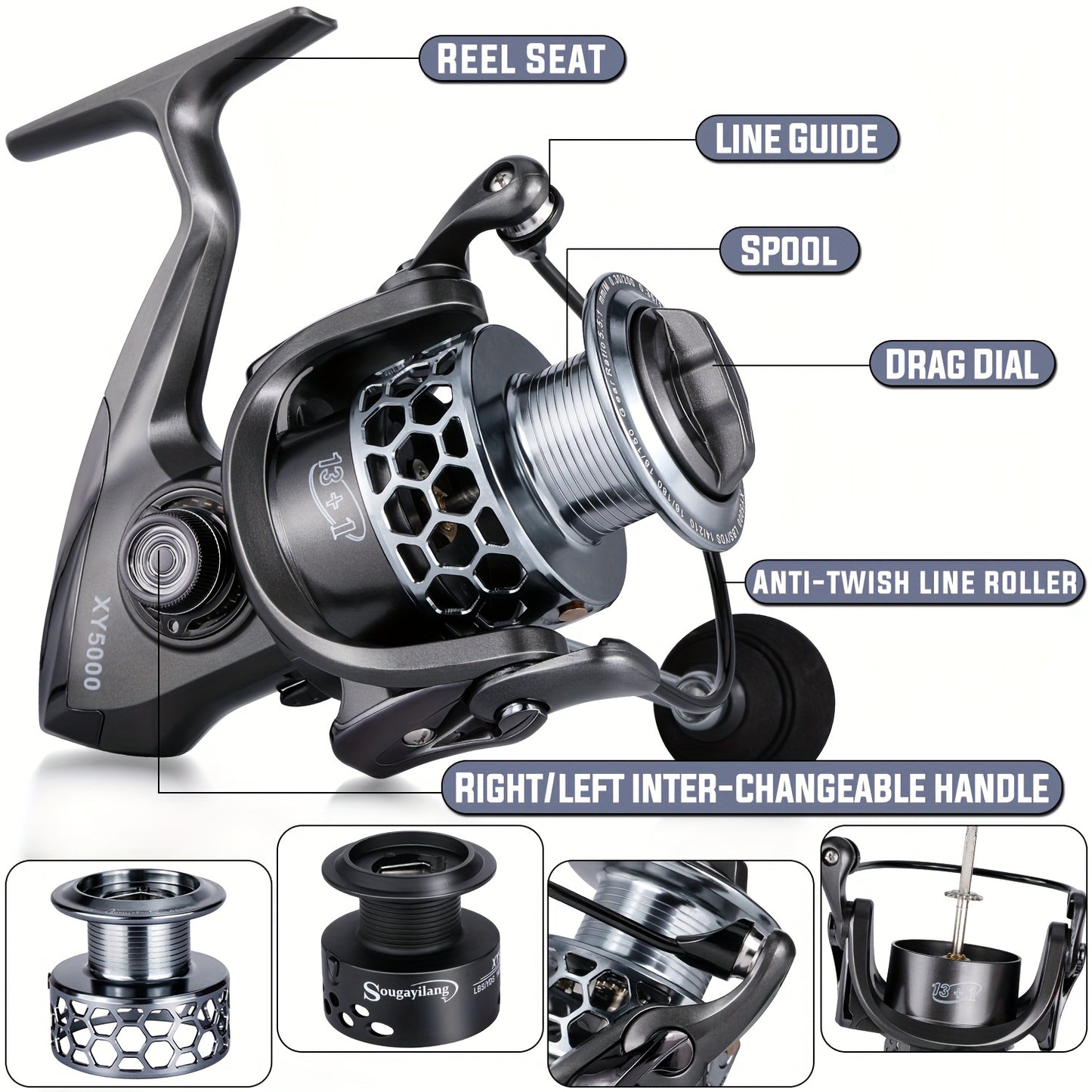 Sougayilang Spinning Reel 13 Bearings High Gear Aluminum Spool