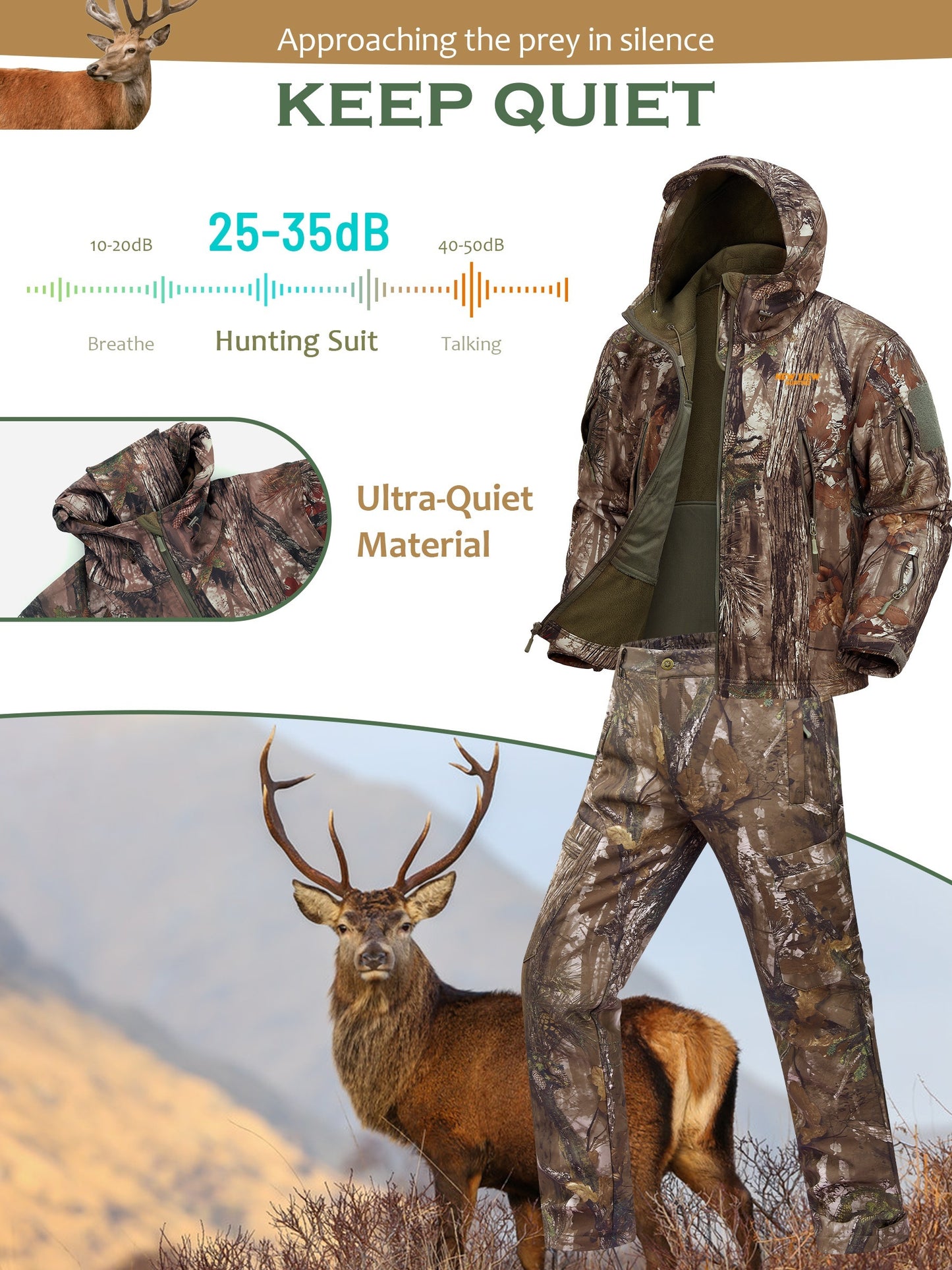 NEW VIEW Camo Hunting Clothes For Men, Quiet Warm Hunting Jacket And Pants, Hunting Suit For Deer Duck Bow Hunt