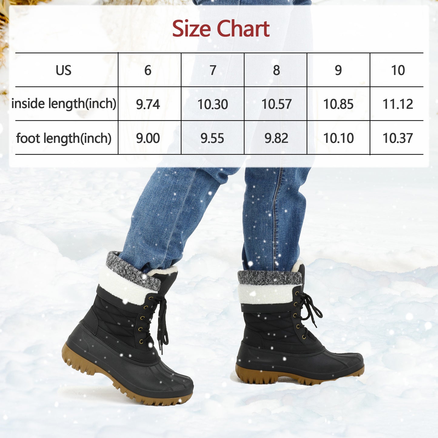 Women's Thermal Snow Boots Non Slip Mid Calf Rubber Sole