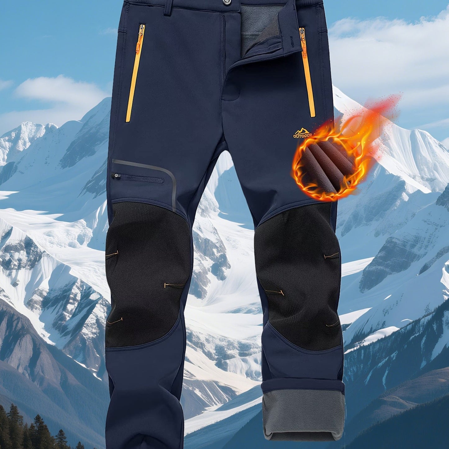 Men'S Heavy-Duty Thermal Winter Pants - Windproof High Quality Softshell with Fleece Lining, Thickened Insulation, Multi-Pocket Design (Knee & Zippered Pockets), Elastic Waist & Cuff - Ideal for Skiing, Snowboarding, Camping,