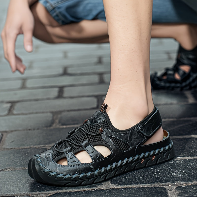Men's Breathable Close Toe Sandals With Hook Loop Rubber Sole