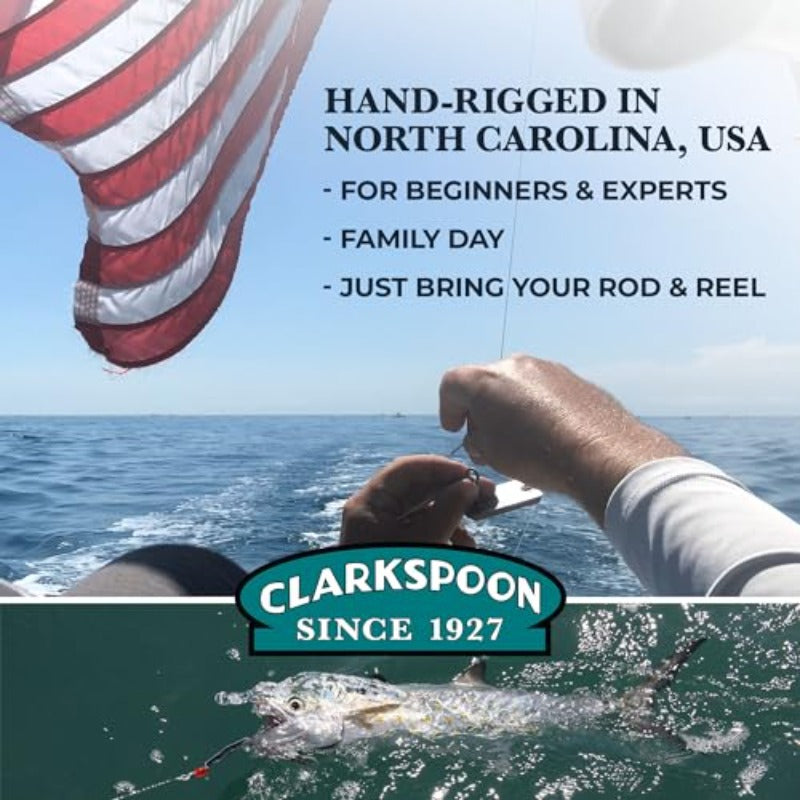 Clarkspoon All-in-One Trolling Fishing Kit: 4+2 Rigged Lures, Trolling Sinkers & Planers, Hand-Rigged in USA, Ready-to-Fish Tackle for Spanish Mackerel, Bluefish, Bonito, Tuna - Saltwater/Coastal Fishing Gear with Tackle Box