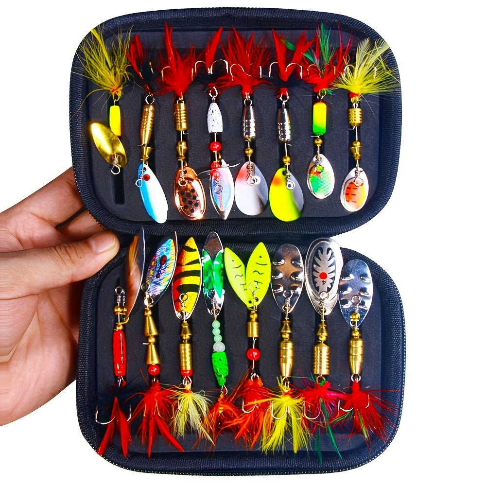 16PCS Metal Spoon Spinner Bait, Pike Fishing Swing, Artificial Fishing Bait, Bait Storage Kit, Fishing Gear